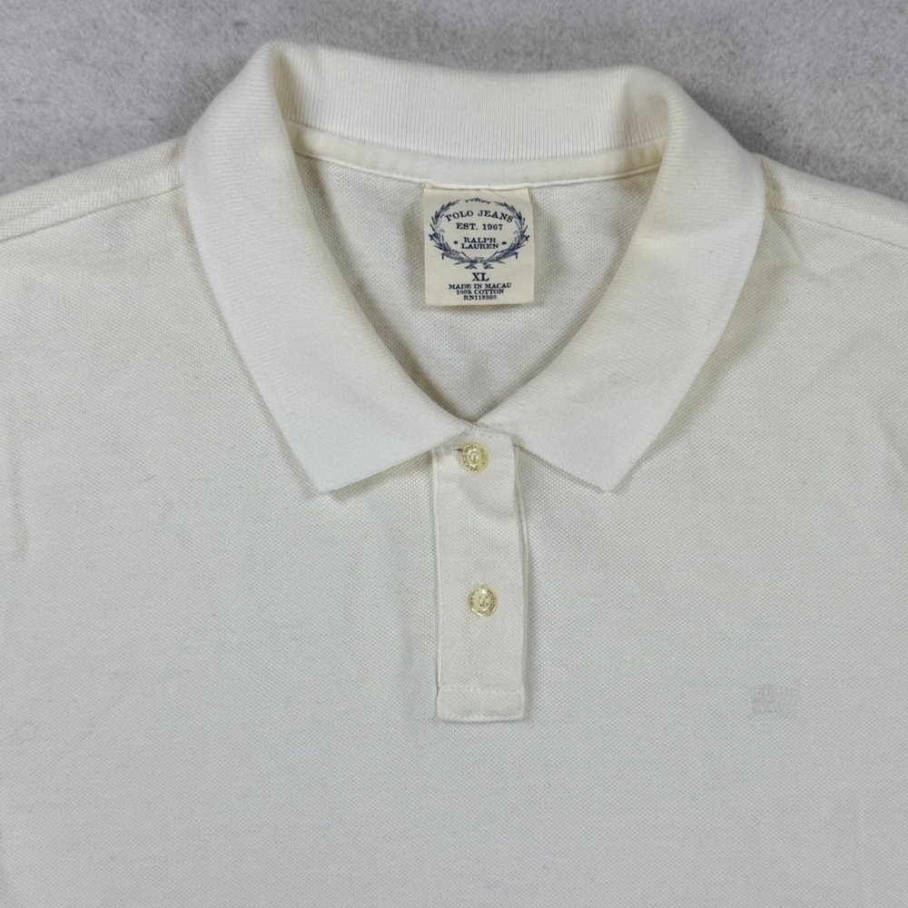 VTG Polo Jeans Ralph Lauren Womens XL White Cotton Preppy Short Sleeve Polo Y2K - Picture 1 of 8